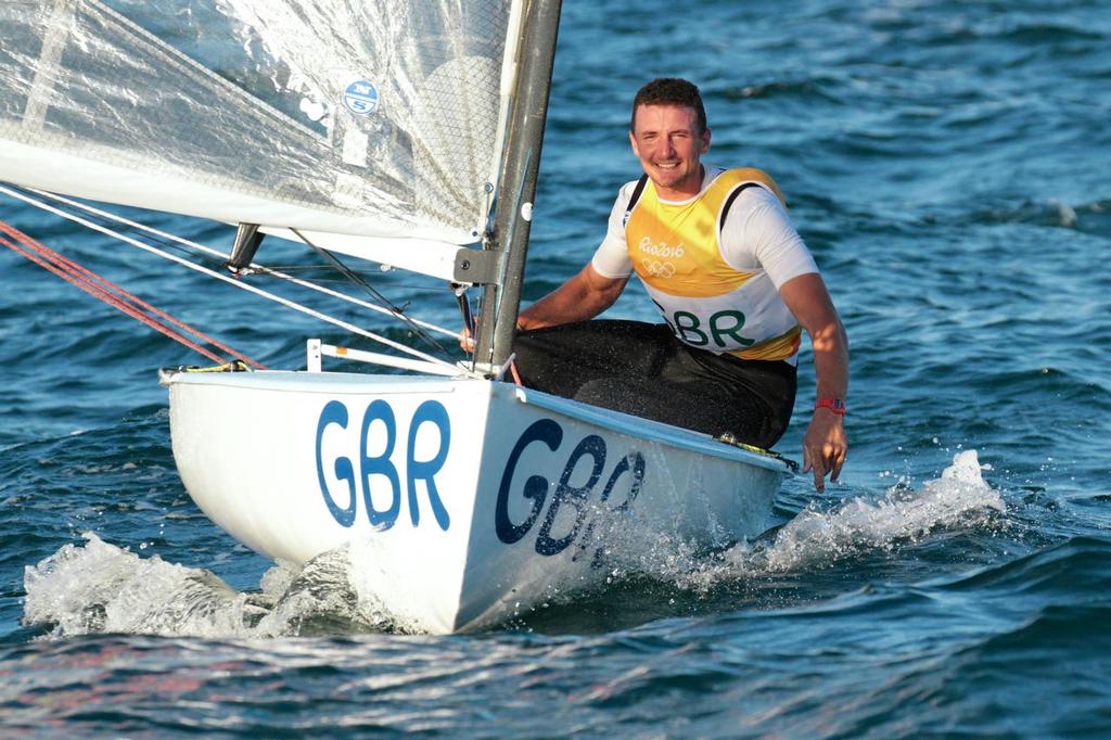 Day 7 - Finn August 14, 2016. Giles Scott celebrates his Gold Medal win in the Finn class © Richard Gladwell www.photosport.co.nz